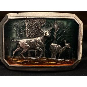 The Great American Buckle Co Limited Edition Belt Buckle #520 Deer in Woods
